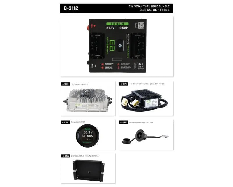 Nivel Eco Battery Bundle Thru Hole Club Car Ds H Frame 51v 105ah