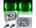 Octane Lighting 4X6 Inch Green LED Halo Angel Eye Headlight Halogen Headlamp 55/60W Light Bulbs Pair
