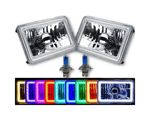 Octane Lighting 4X6 Inch Color Change RGB SMD LED Halo Angel Eye Headlight Halogen Light Bulbs Pair