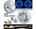 Octane Lighting 7 Inch Blue LED Halo Angel Eye 12V Headlight Headlamp w/ 6k LED H4 Light Bulbs Pair