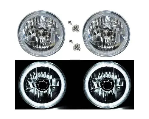 Octane Lighting 7 Inch Halogen H4 12V Headlight Headlamp White LED Halo Angel Eyes Light Bulbs Pair