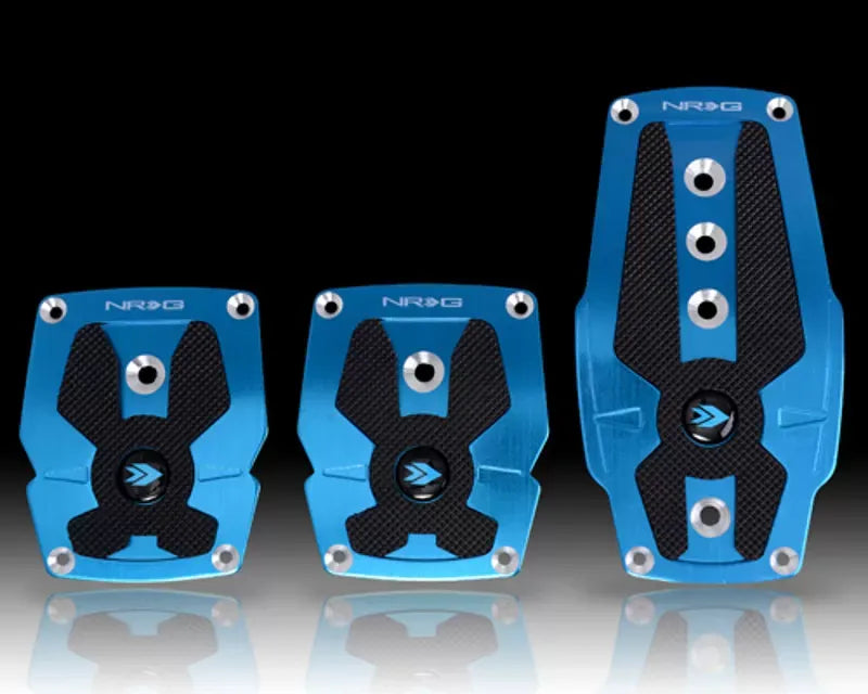 NRG Blue Manual Brushed Aluminum Sport Pedal with Black Rubber Inserts Universal