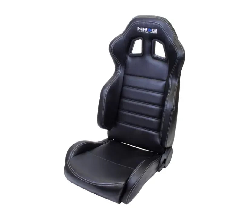 NRG Reclinable Racing Seat Black Leather with White Stitching