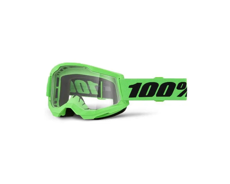 100% Strata 2 Goggle Neon Green Clear Lens