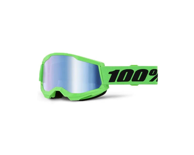100% Strata 2 Goggle Neon Green- Blue Mirror Lens