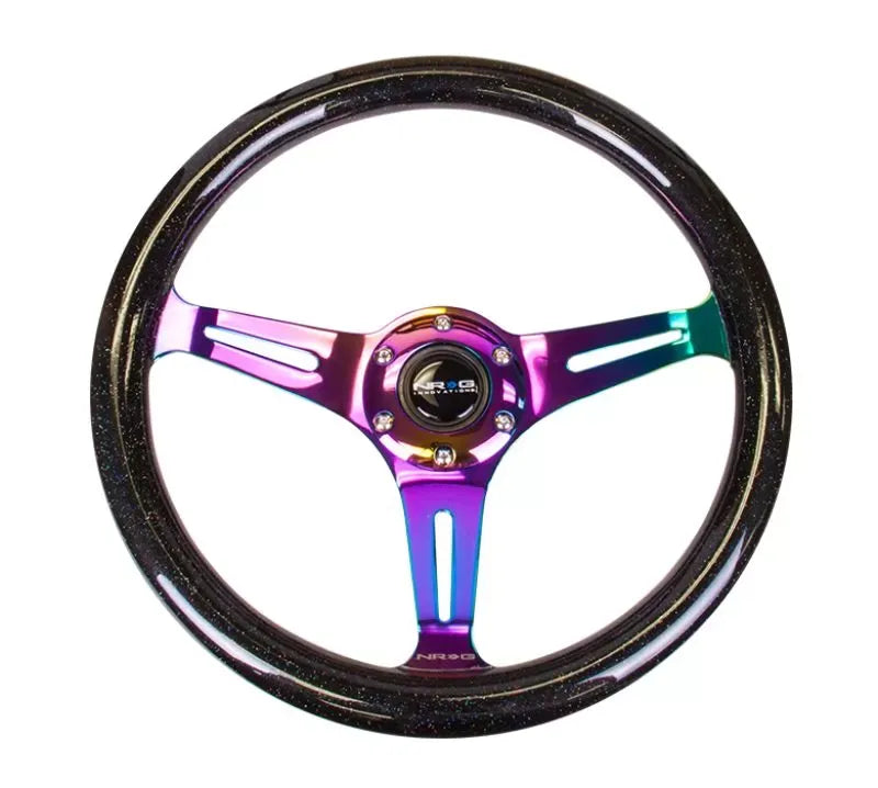 NRG Classic Wood Grain Galaxy Edition Steering Wheel 350mm Neochrome 3-Spokes Black Sparkled